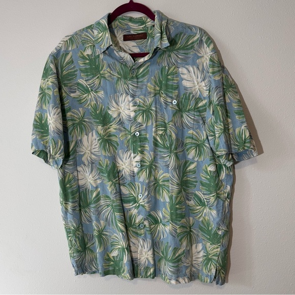 Tori Richard Honolulu Silk and Linen Blend Men's Hawaiian Leaf Print Shirt - Picture 1 of 5